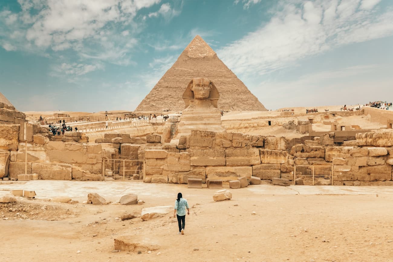 The Great Sphinx of Giza with the pyramid of Khafre behind it